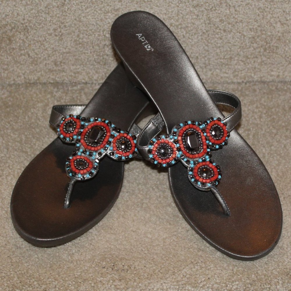 Ap.t 9 Silver Beaded Sandals Size 10